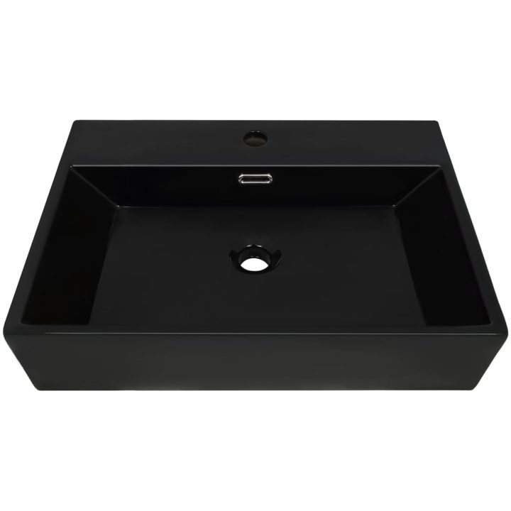Handfat med kranhål keramik svart 60,5x42,5x14,5 cm vidaXL 60.5 x 42.5 x 14.5 cm – bild 3
