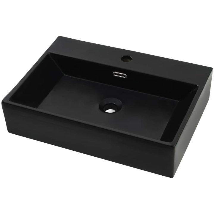 Handfat med kranhål keramik svart 76x42,5x14,5 cm vidaXL 76 x 42.5 x 14.5 cm – bild 2