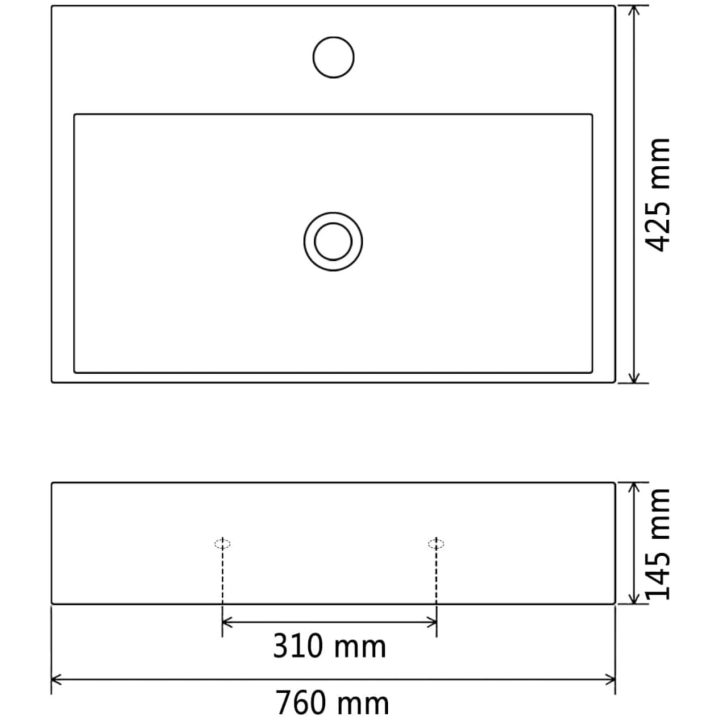 Handfat med kranhål keramik svart 76x42,5x14,5 cm vidaXL 76 x 42.5 x 14.5 cm – bild 5