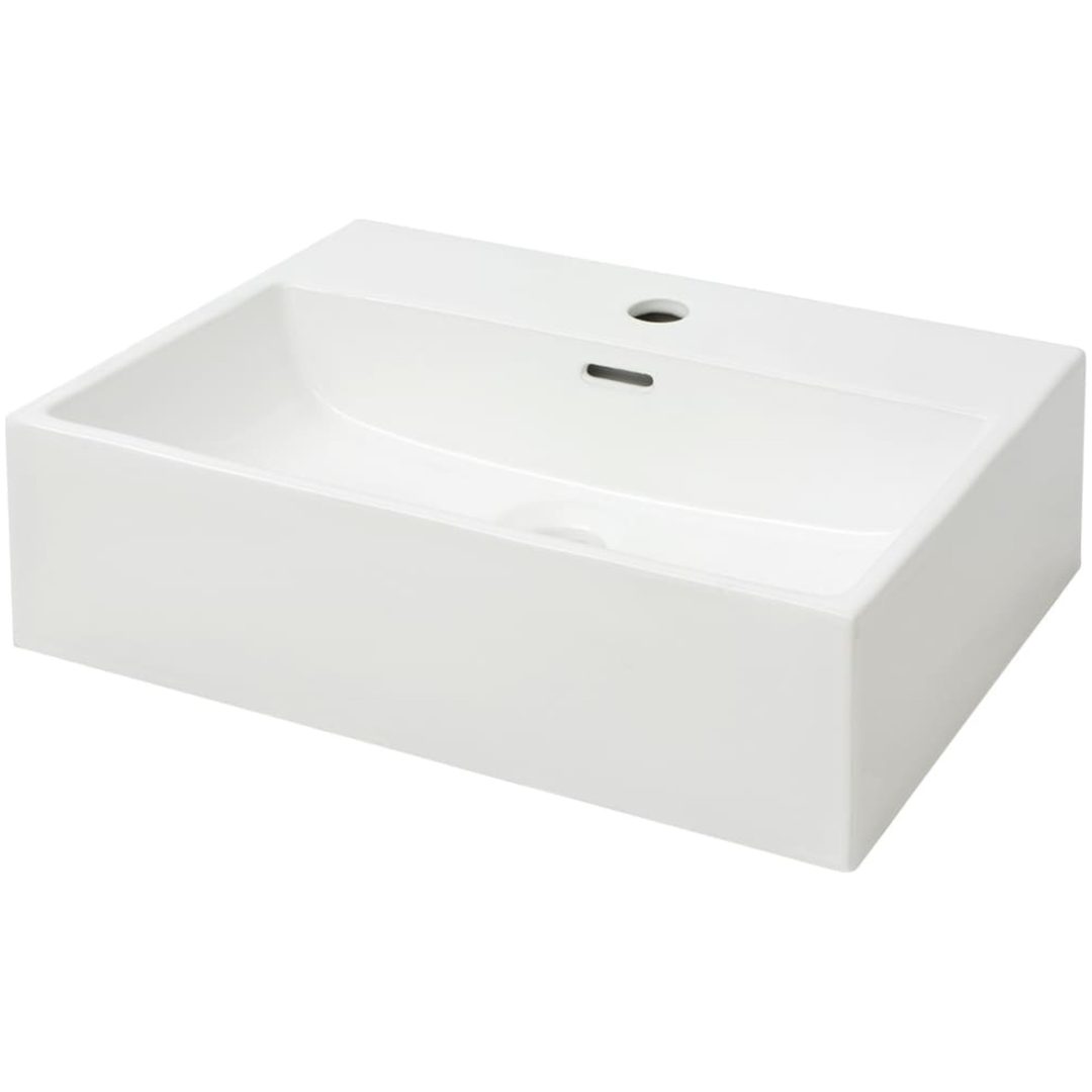 Handfat med kranhål keramik vit vidaXL 51.5 x 38.5 x 15 cm – bild 2