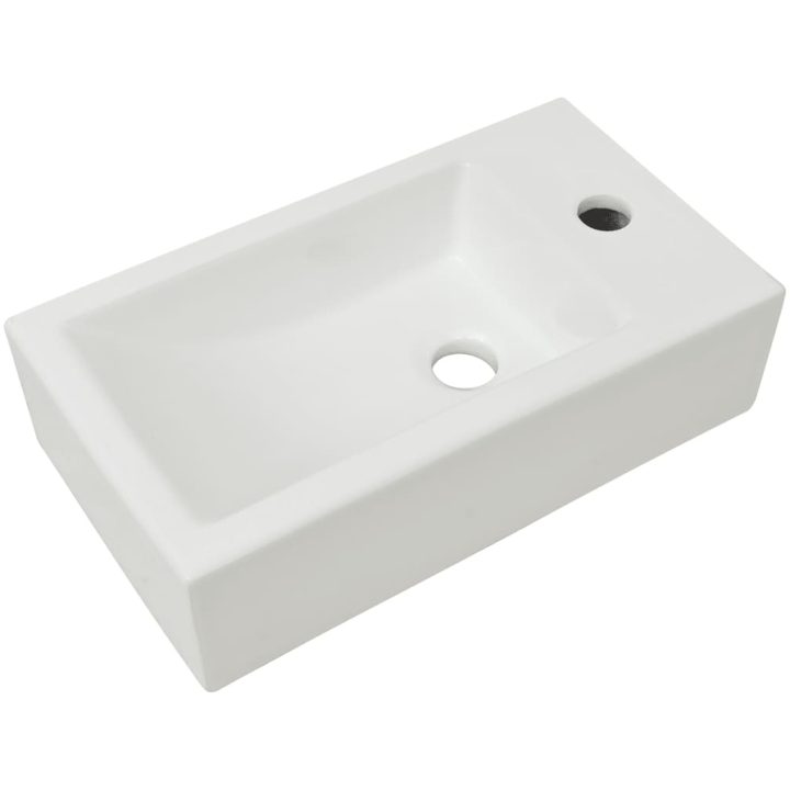 Handfat med kranhål rektangulär keramisk vit 46x25,5x12 cm vidaXL – bild 2