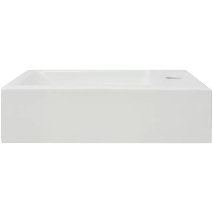 Handfat med kranhål rektangulär keramisk vit 46x25,5x12 cm vidaXL – bild 4