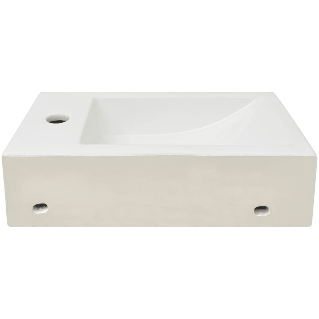 Handfat med kranhål rektangulär keramisk vit 46x25,5x12 cm vidaXL – bild 5