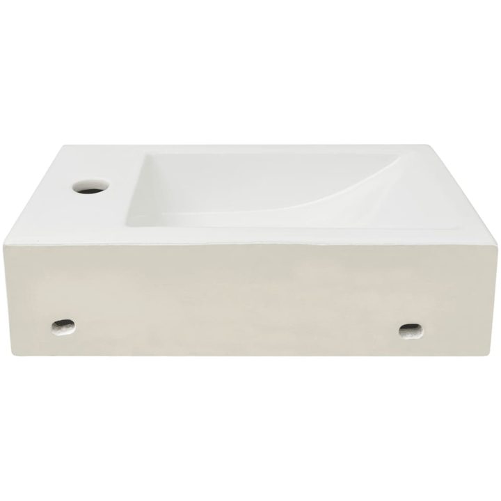 Handfat med kranhål rektangulär keramisk vit 46x25,5x12 cm vidaXL – bild 5