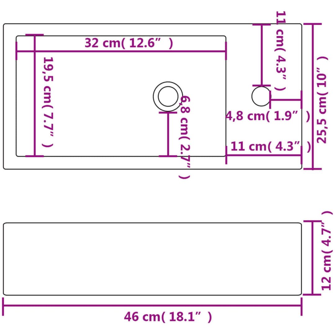 Handfat med kranhål rektangulär keramisk vit 46x25,5x12 cm vidaXL – bild 6