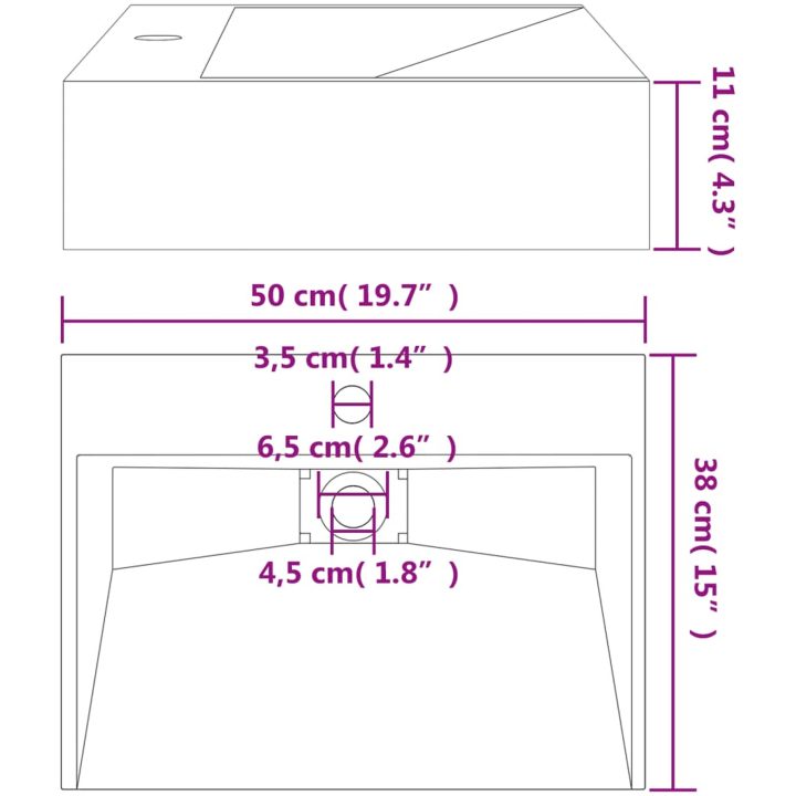 Handfat mineralgjuten/marmor antracit vidaXL 50 x 38 x 11 cm – bild 9