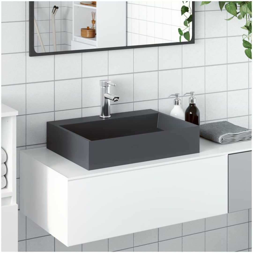 Handfat mineralgjuten/marmor antracit vidaXL 50 x 38 x 11 cm