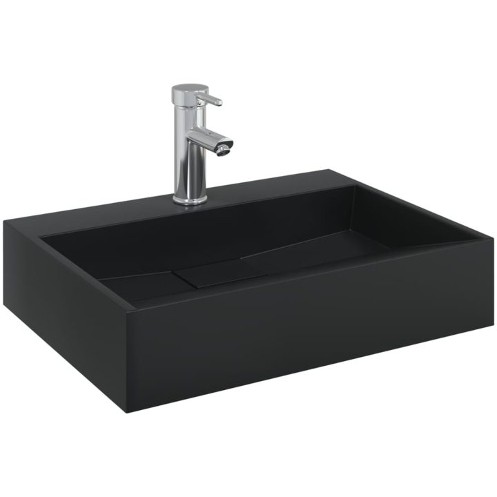 Handfat mineralgjuten/marmor matt svart vidaXL 50 x 38 x 11 cm – bild 3