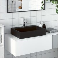 Handfat mineralgjuten/marmor matt svart vidaXL