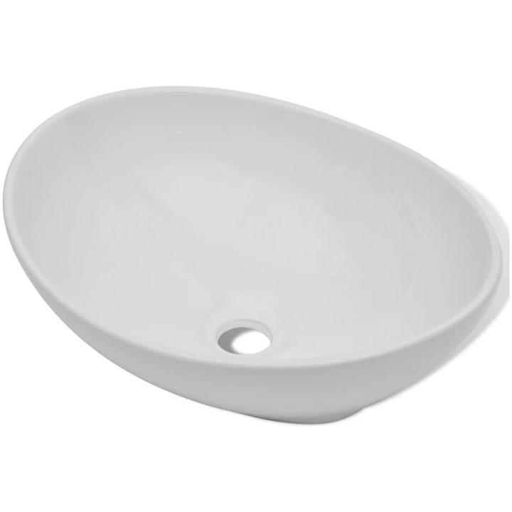 Handfat ovalt 40 x 33 cm keramik vit vidaXL – bild 4