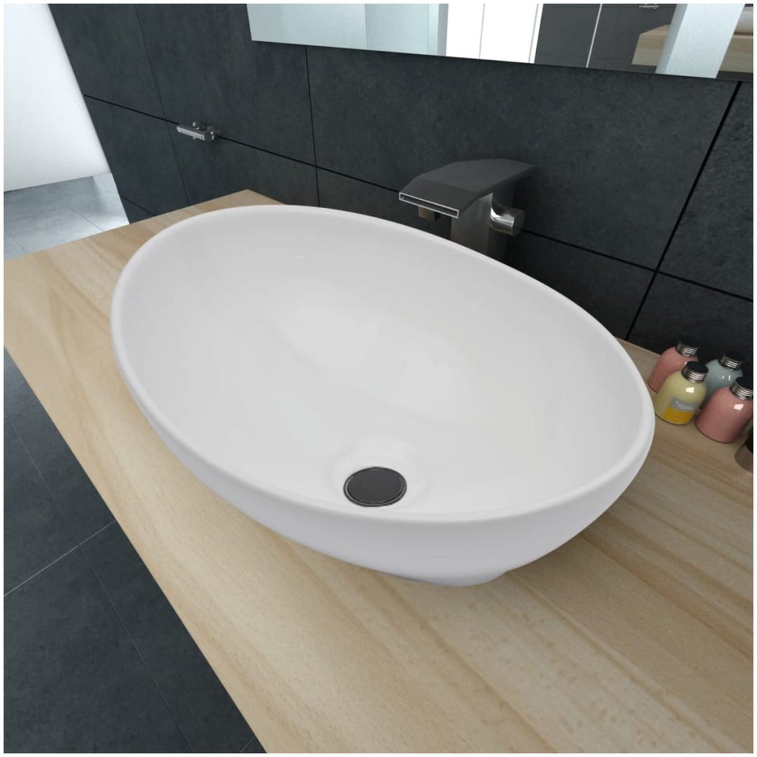 Handfat ovalt 40 x 33 cm keramisk vit vidaXL