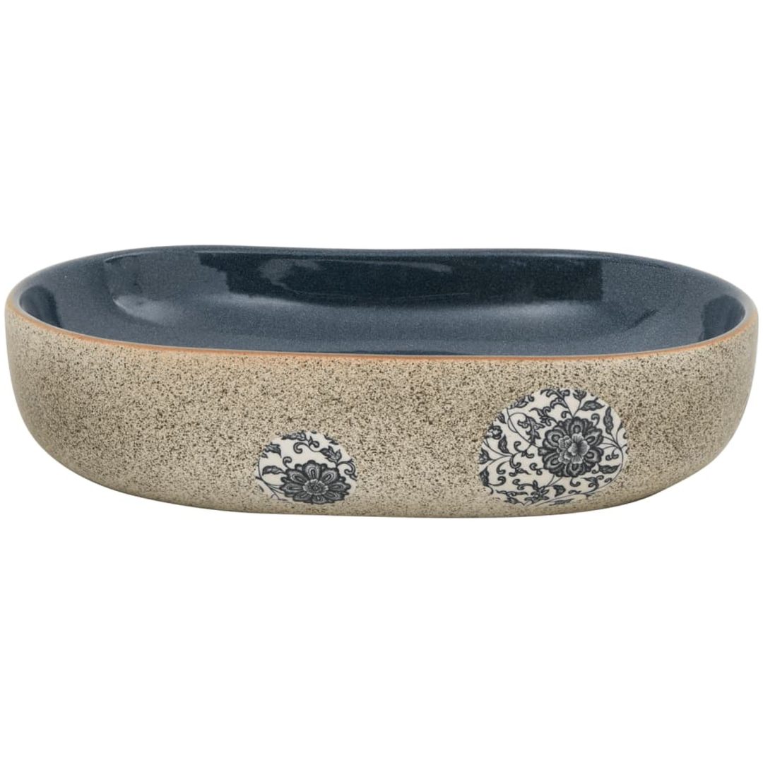 Handfat sand och blå oval keramik vidaXL 59 x 40 x 14 cm – bild 3