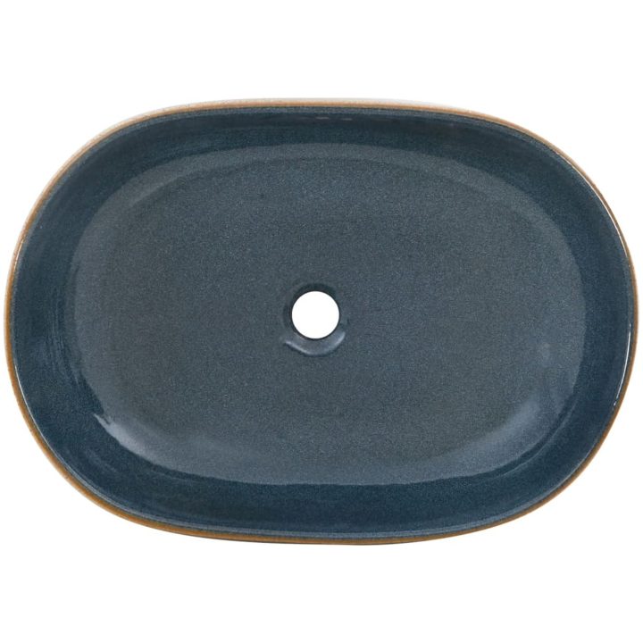 Handfat sand och blå oval keramik vidaXL 59 x 40 x 14 cm – bild 6