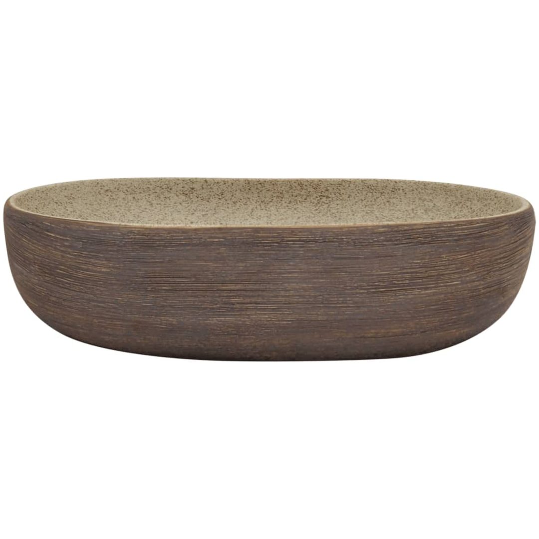 Handfat sand och brun oval keramik vidaXL 59 x 40 x 14 cm – bild 3