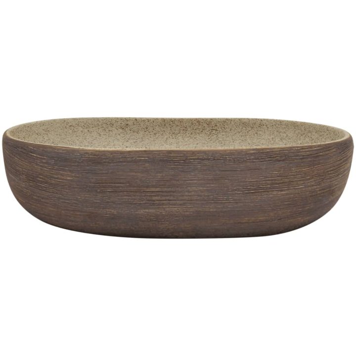 Handfat sand och brun oval keramik vidaXL 59 x 40 x 14 cm – bild 3
