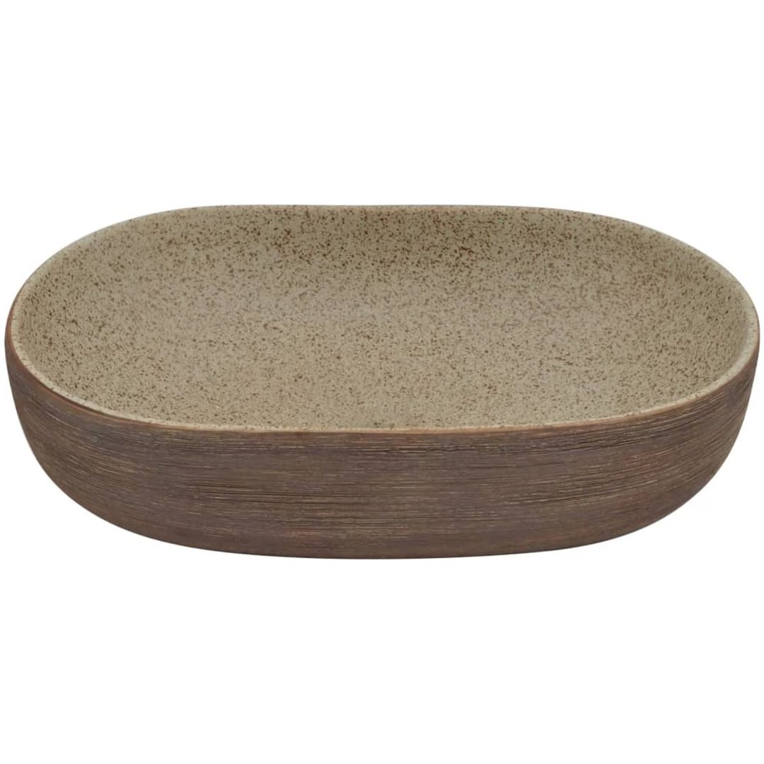 Handfat sand och brun oval keramik vidaXL 59 x 40 x 14 cm – bild 4