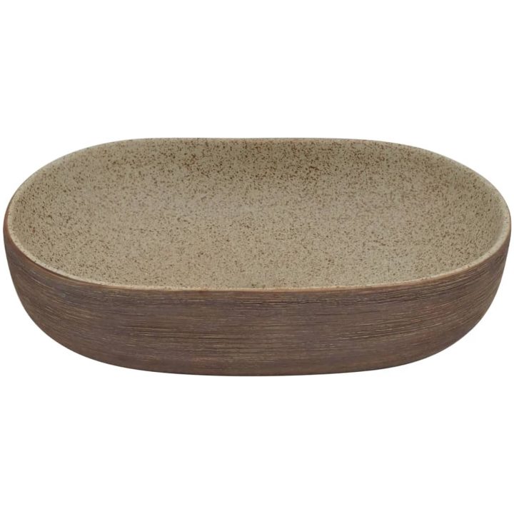 Handfat sand och brun oval keramik vidaXL 59 x 40 x 14 cm – bild 4