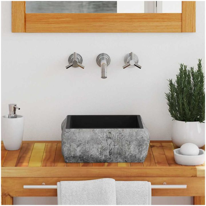 Handfat svart 30x30x13 cm marmor vidaXL – bild 3