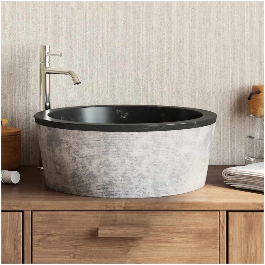Handfat svart ⌀40x15 cm marmor vidaXL – bild 3