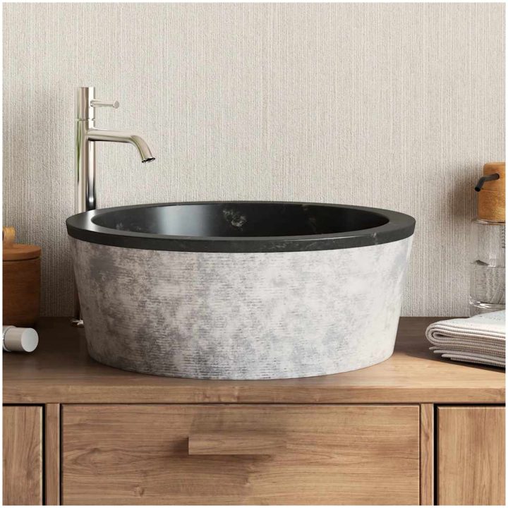 Handfat svart ⌀40x15 cm marmor vidaXL – bild 3