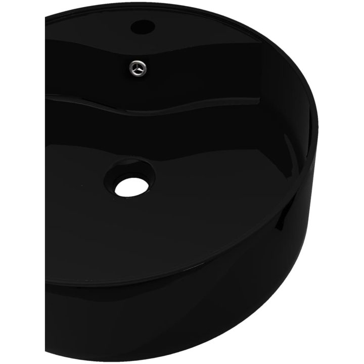 Handfat svart i keramik med kranhål och översvämningshål rund vidaXL 46.5 x 15.5 cm – bild 5