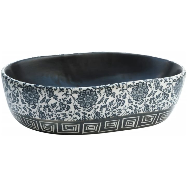 Handfat svart och blå oval keramik vidaXL 47 x 33 x 13 cm – bild 2