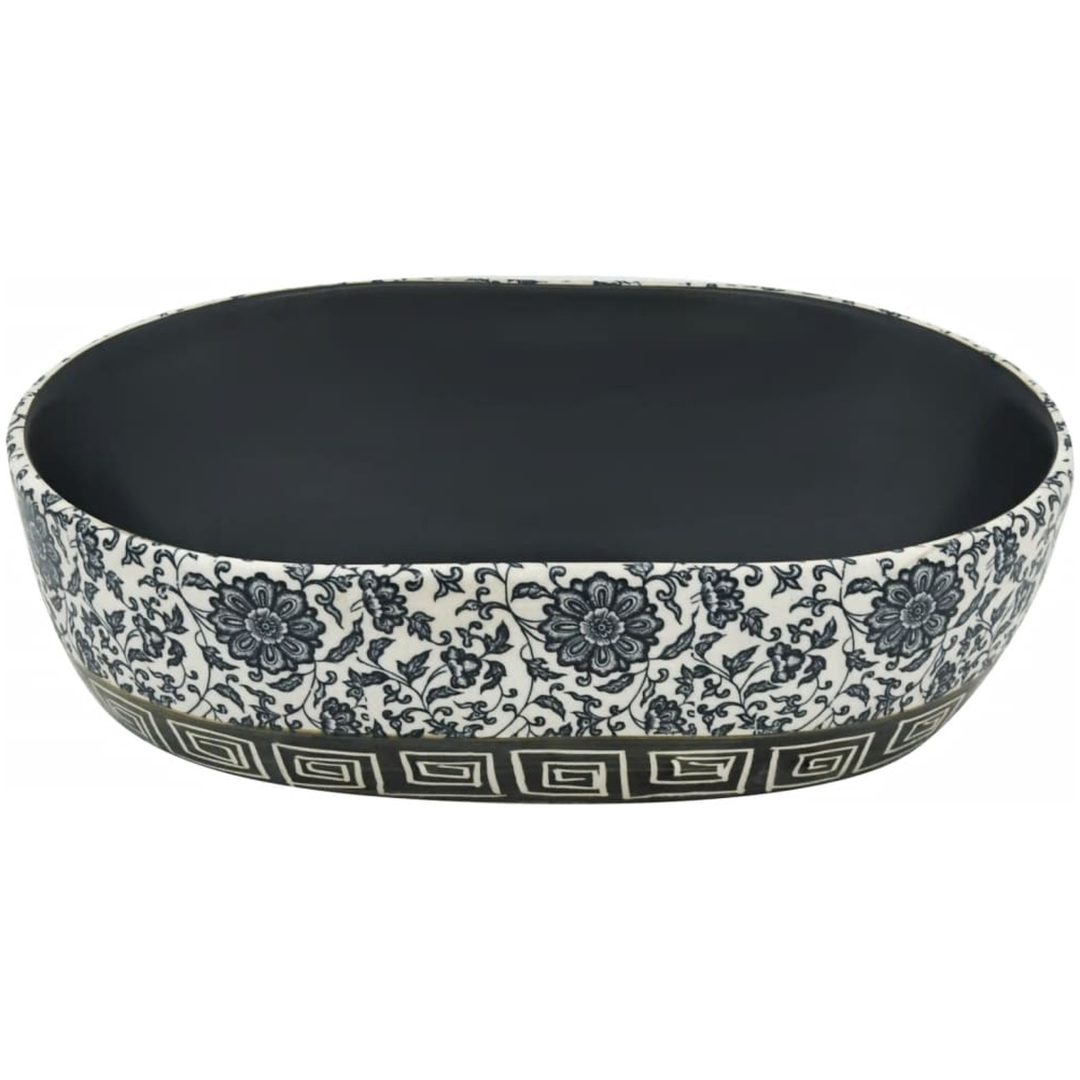 Handfat svart och blå oval keramik vidaXL 47 x 33 x 13 cm – bild 4