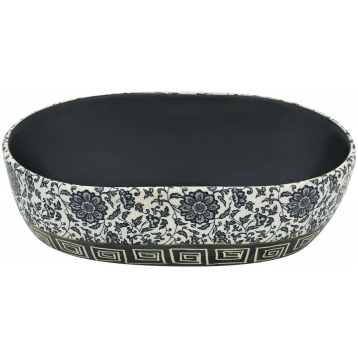 Handfat svart och blå oval keramik vidaXL 47 x 33 x 13 cm – bild 4