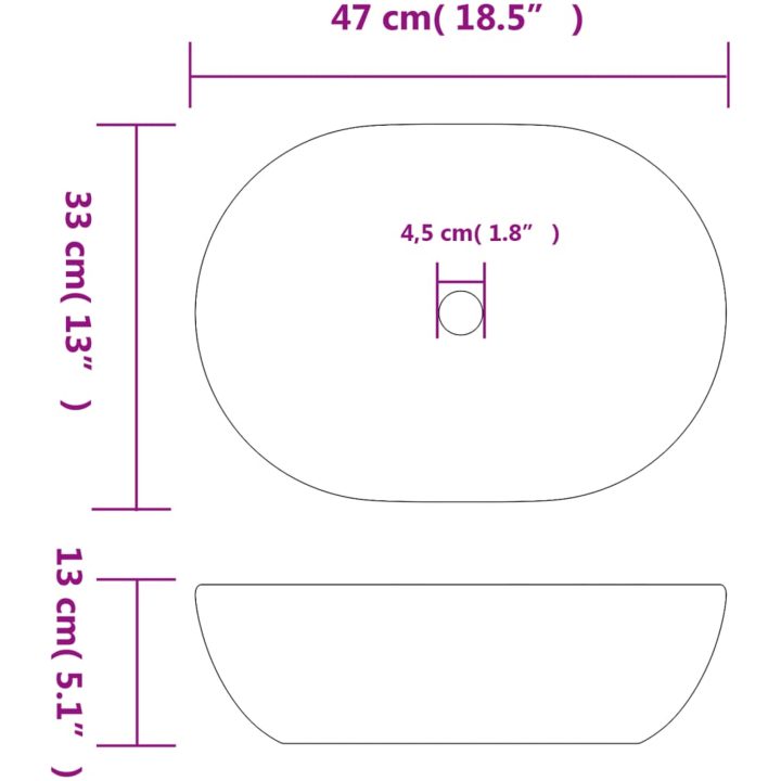 Handfat svart och blå oval keramik vidaXL 47 x 33 x 13 cm – bild 8