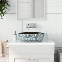 Handfat svart och blå oval keramik vidaXL