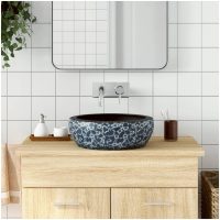 Handfat svart och blå rund Φ41x14 cm keramik vidaXL