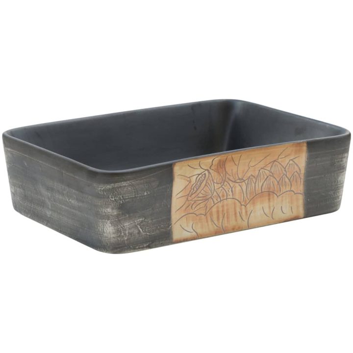 Handfat svart och brun rektangulär 46x35,5x13 cm keramik vidaXL – bild 2