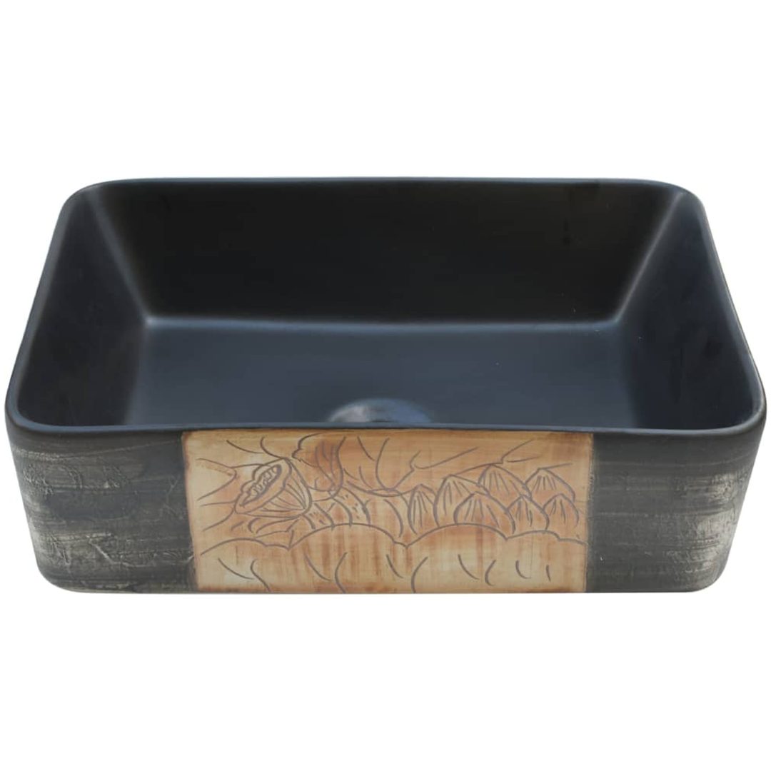 Handfat svart och brun rektangulär 46x35,5x13 cm keramik vidaXL – bild 4