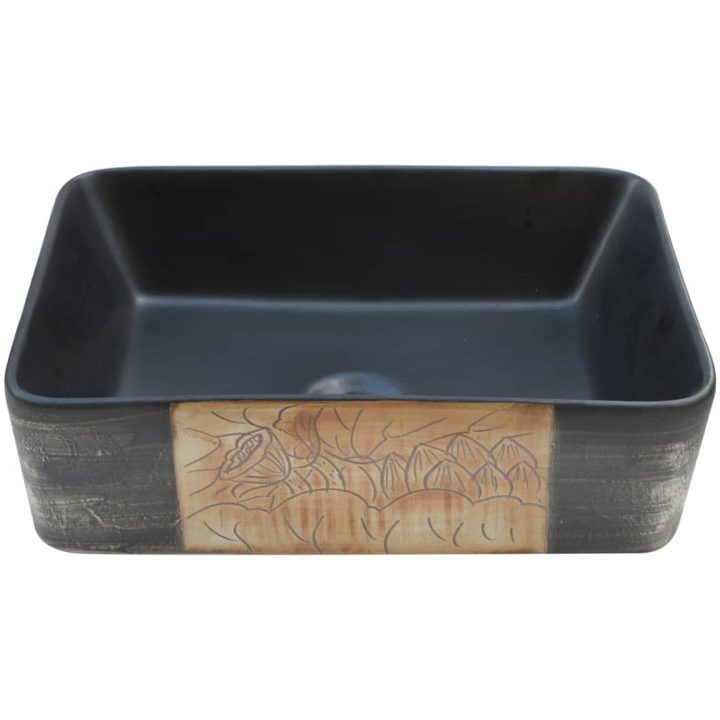 Handfat svart och brun rektangulär 46x35,5x13 cm keramik vidaXL – bild 4