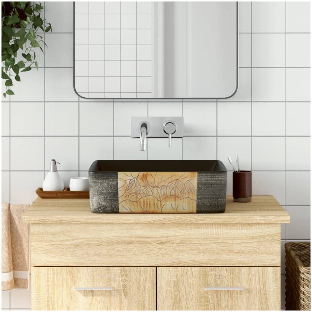 Handfat svart och brun rektangulär 46x35,5x13 cm keramik vidaXL
