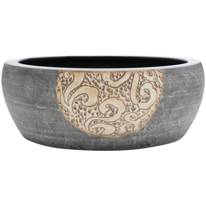 Handfat svart och brun rund Φ41x14 cm keramik vidaXL – bild 2