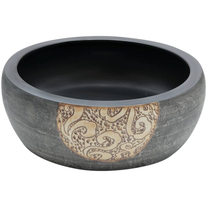 Handfat svart och brun rund Φ41x14 cm keramik vidaXL – bild 3
