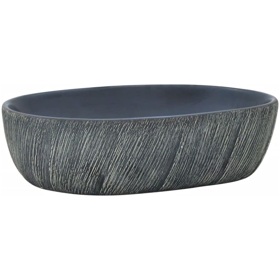 Handfat svart och grå oval keramik vidaXL 47 x 33 x 13 cm – bild 2