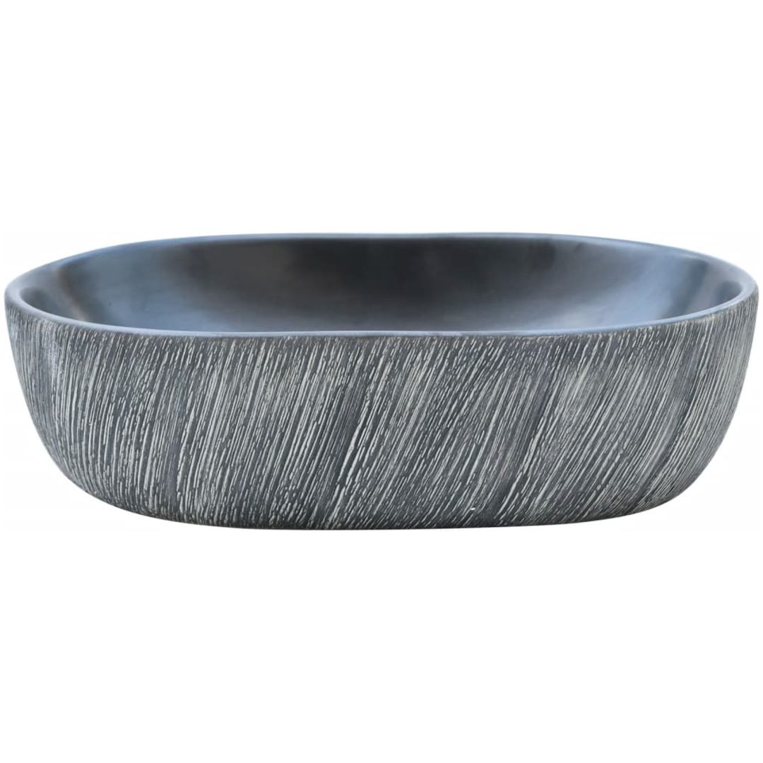 Handfat svart och grå oval keramik vidaXL 47 x 33 x 13 cm – bild 3