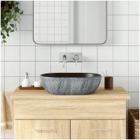Handfat svart och grå oval keramik vidaXL