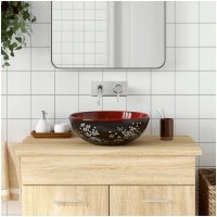 Handfat svart och röd rund Φ41x14 cm keramik vidaXL