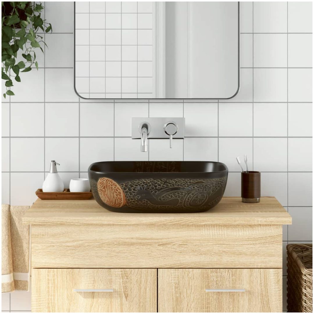 Handfat svart rektangulär keramik vidaXL 48 x 37.5 x 13.5 cm