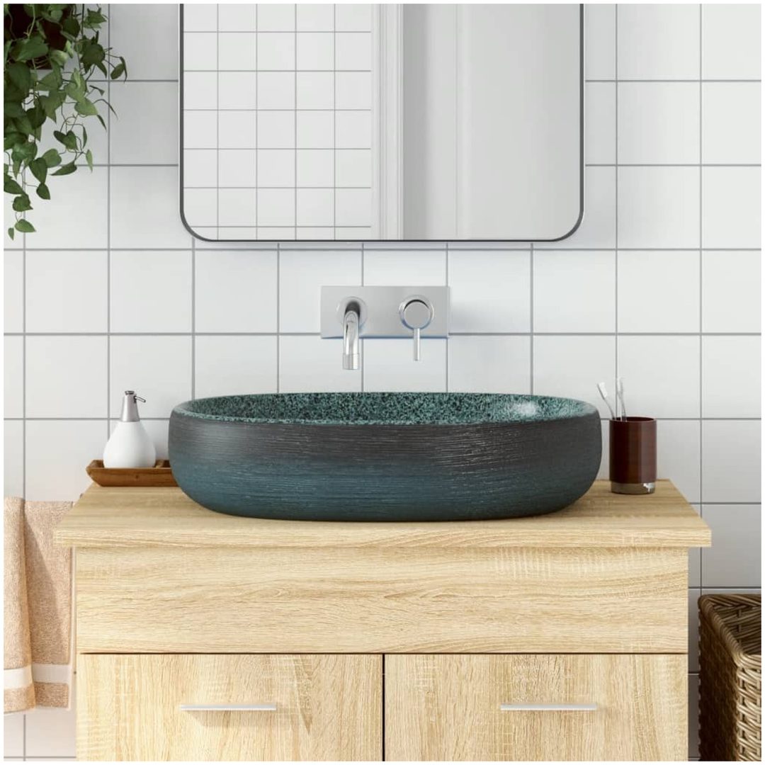 Handfat turkos oval keramik vidaXL 59 x 40 x 14 cm