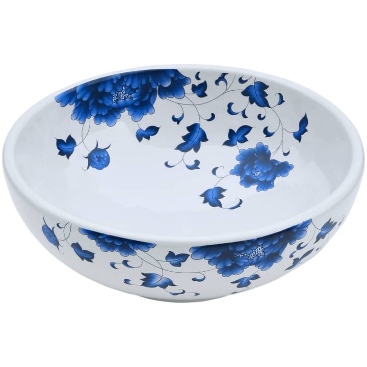 Handfat vit och blå rund Φ41x14 cm keramik vidaXL – bild 3