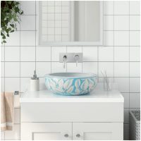 Handfat vit och blå rund Φ41x14 cm keramik vidaXL