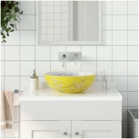 Handfat vit och gul rund Φ41x14 cm keramik vidaXL