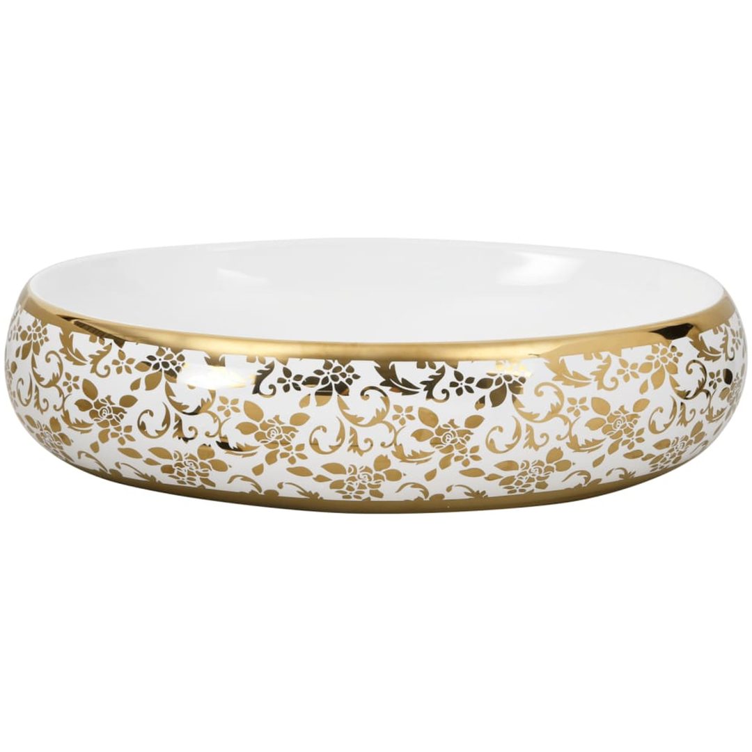 Handfat vit och guld oval keramik vidaXL 59 x 40 x 15 cm – bild 3