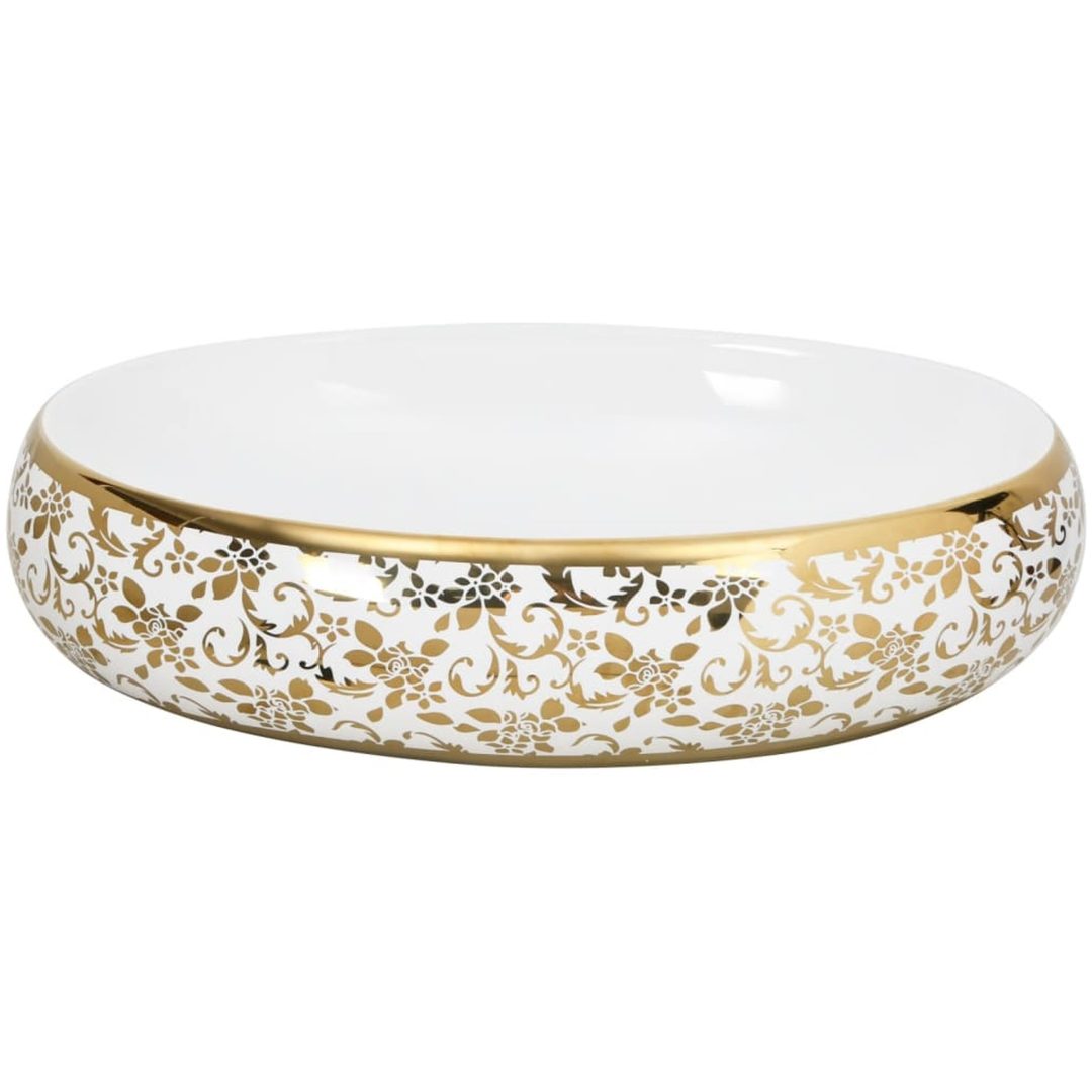 Handfat vit och guld oval keramik vidaXL 59 x 40 x 15 cm – bild 4