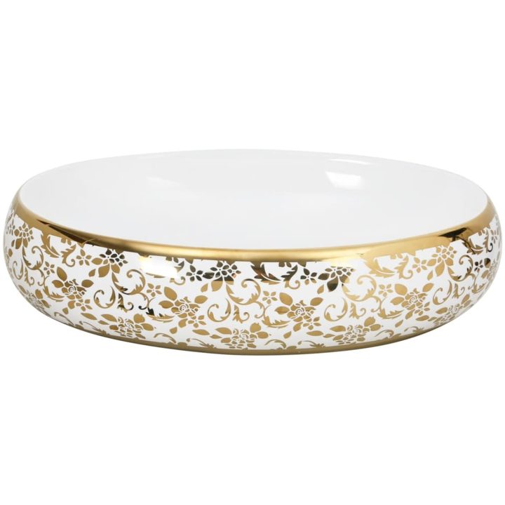 Handfat vit och guld oval keramik vidaXL 59 x 40 x 15 cm – bild 4