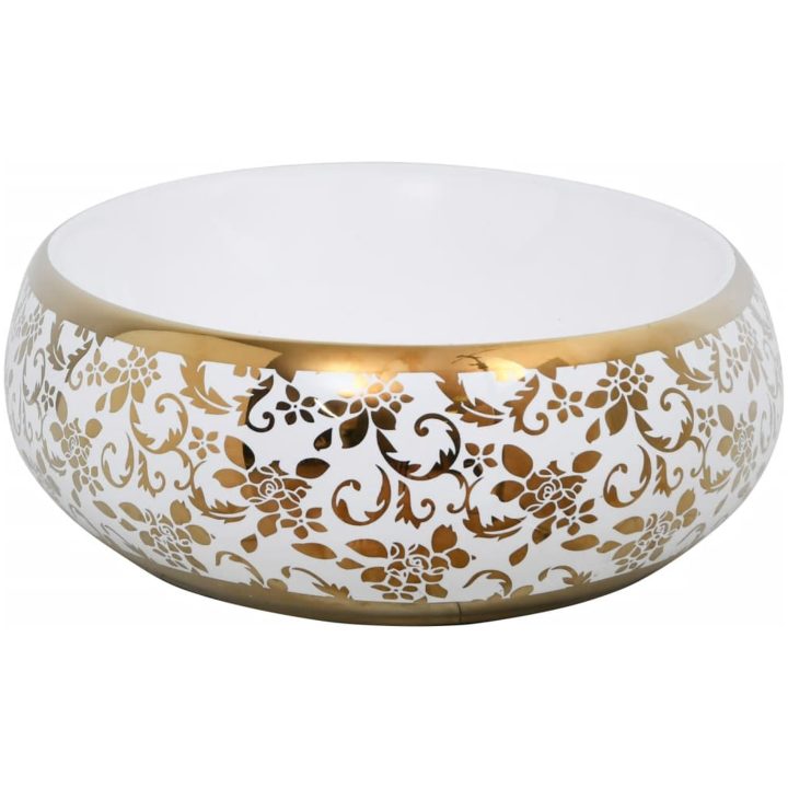 Handfat vit och guld oval keramik vidaXL 59 x 40 x 15 cm – bild 5